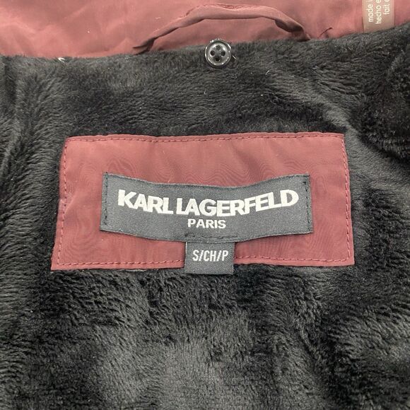 KARL LAGERFELD Paris S Puffer Jacket Down Feather Coat Maroon Designer Ski: Flaw - Picture 8 of 16